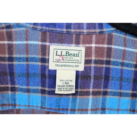LL Bean Blue Cotton Scotch Plaid Flannel Traditional Fit Shirt Size L - Picture 5 of 9